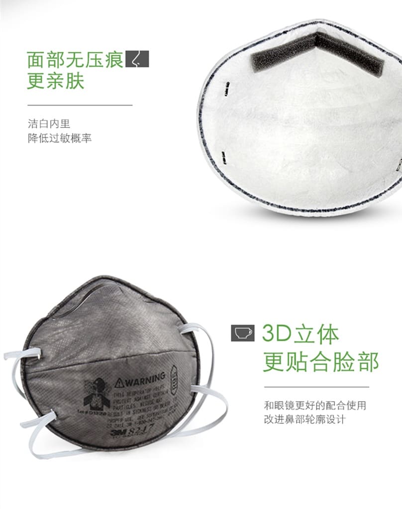 3M 8247CN KN95 防颗粒物口罩 （头戴式、活性炭、减除有机蒸气异味）